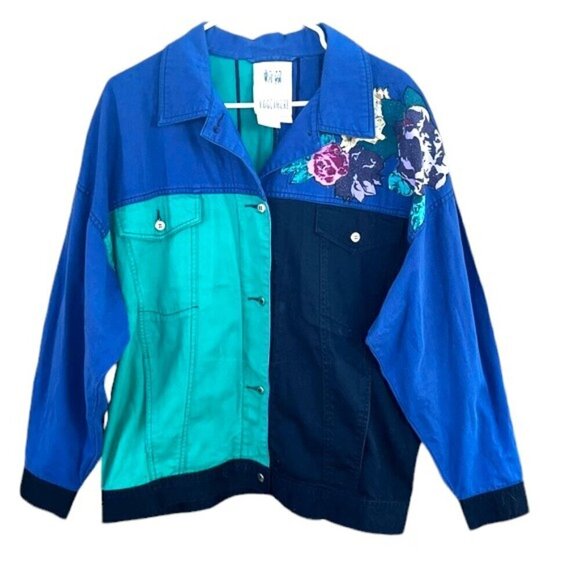 Vintage Together Modigliani Patchwork Floral Artsy Abstract Denim Jacket Large - Picture 5 of 13